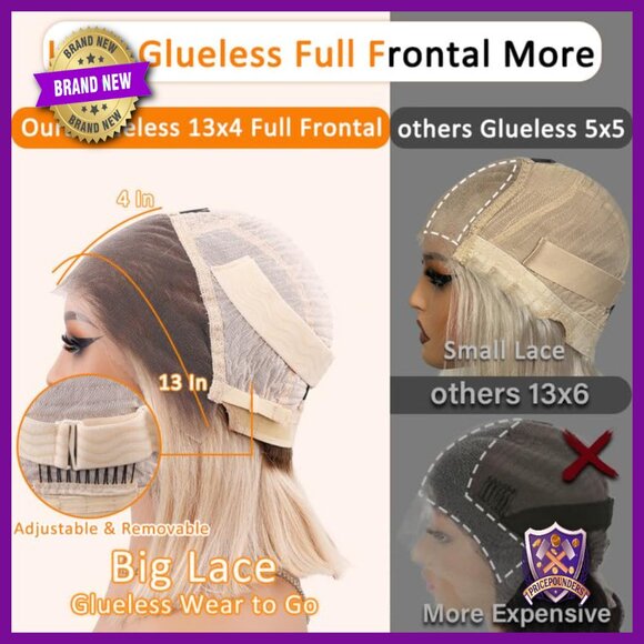Glueless Full Frontal Human Hair Wig 13x4 Lace Front Bob 180% Density main image 6